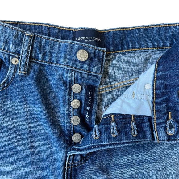 Lucky Brand Mom High Rise Denim Shorts Frayed Hem Button Fly - Size 0/25 - Picture 8 of 15